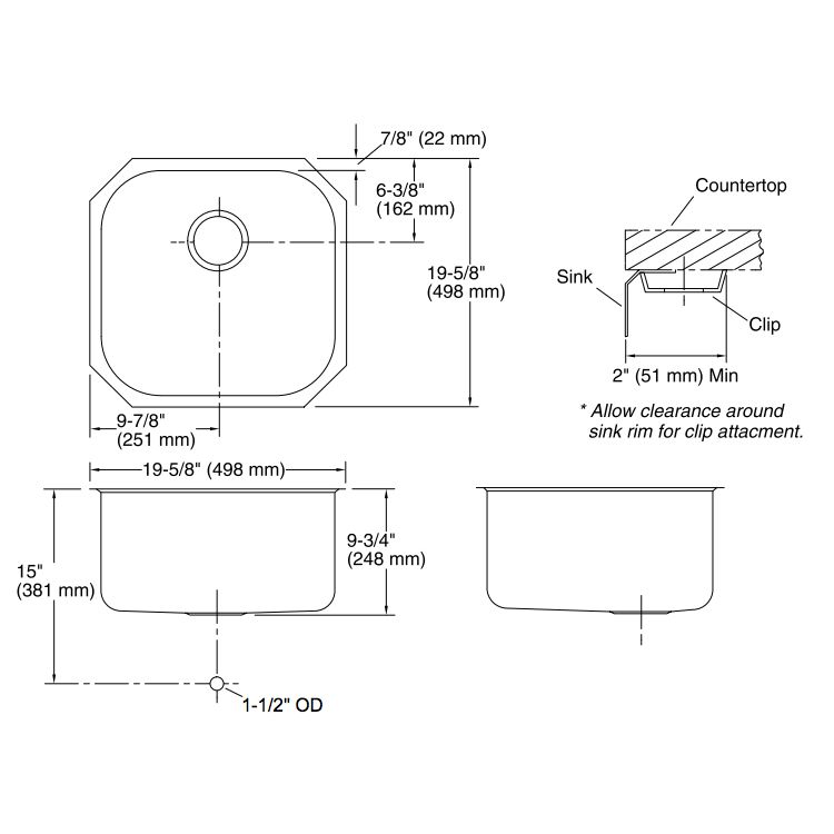 Kohler K3335 Undertone 19 x 19 Extra Large Rounded Undermount Single Kitchen Sink 2