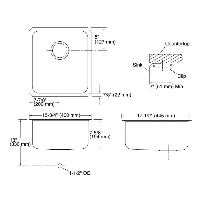 Kohler K3331 Undertone 15 x 17 Medium Squared Undermount Single Kitchen Sink 2