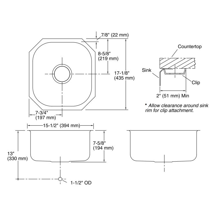 Kohler K3336 Undertone 15 x 17 Rounded Undermount Single Bowl Kitchen Sink 2