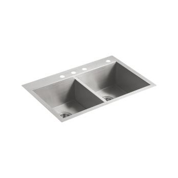 Kohler K3820 Vault 33 x 22 Double Kitchen Sink 4 Faucet Holes 1