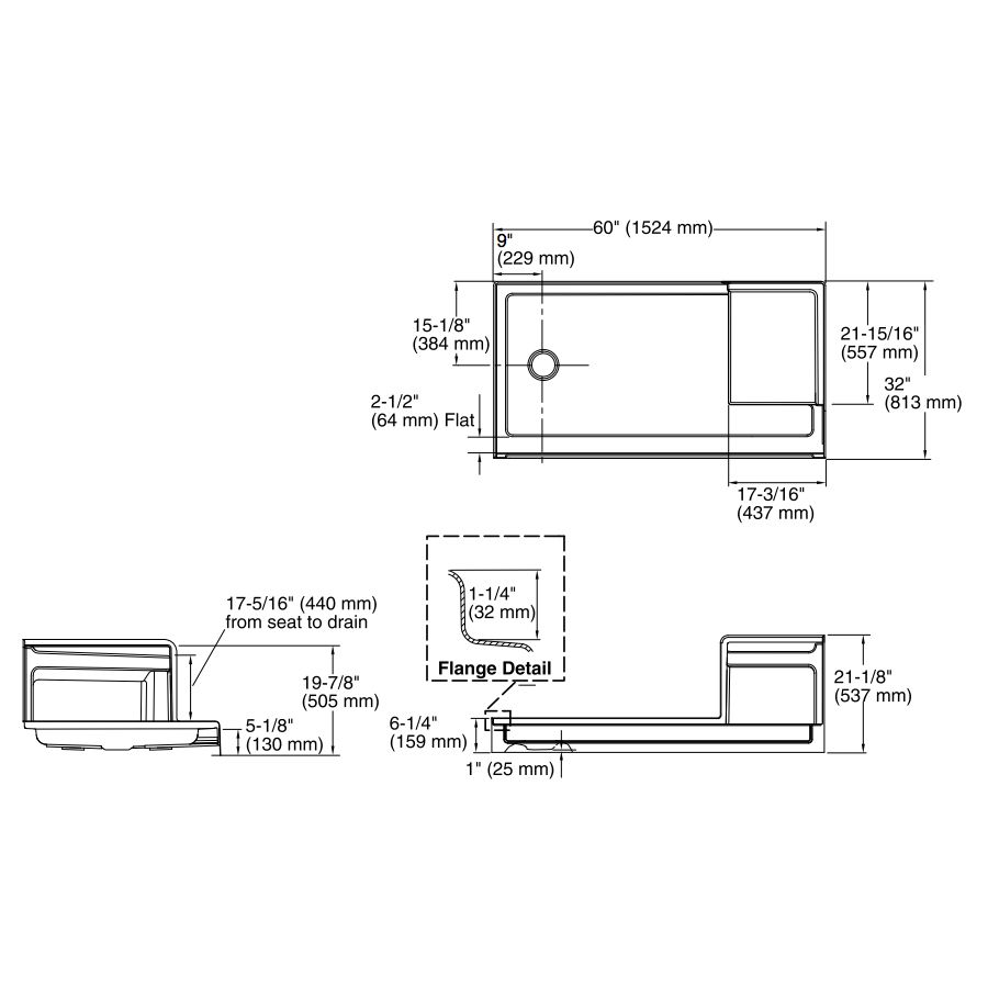 Kohler 1977-0 Tresham 60 X 32 Receptor With Integral Seat And Left-Hand Drain 2