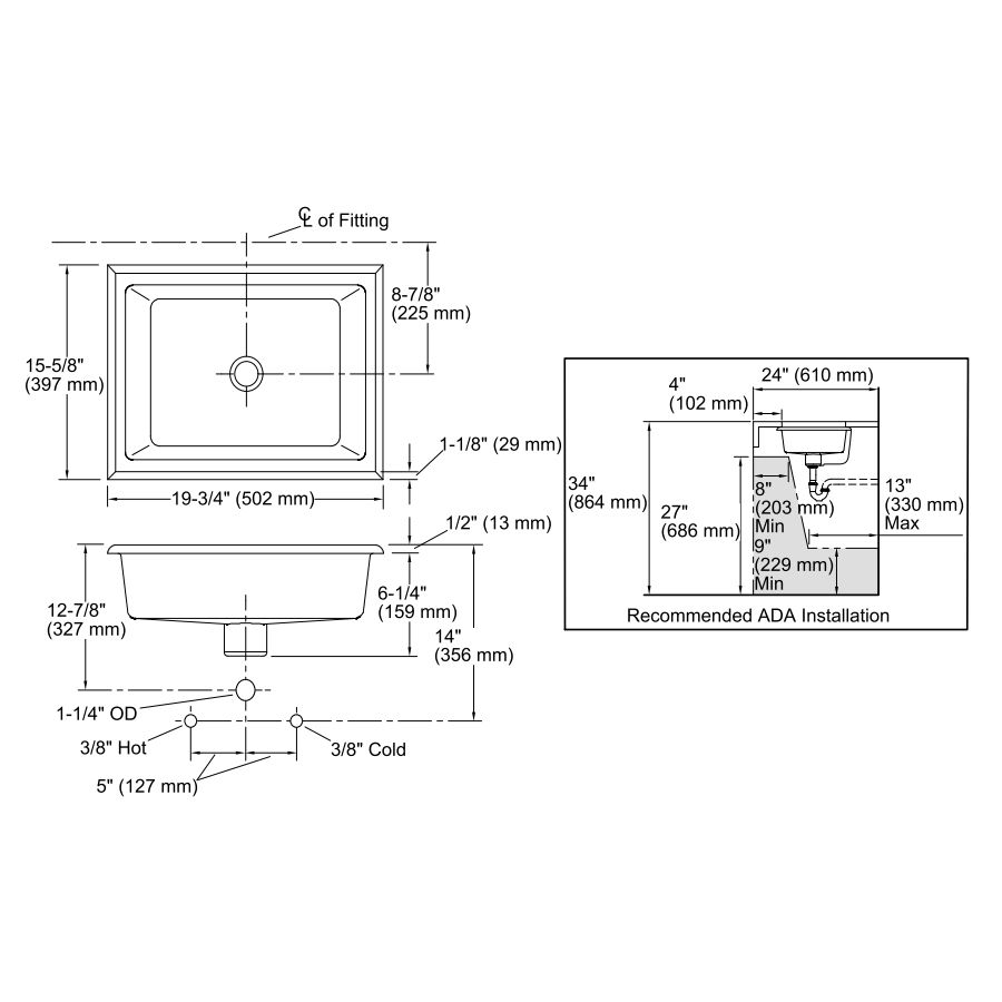Kohler 2330-96 Kathryn 19-3/4 X 15-5/8 X 6-1/4 Under-Mount Bathroom Sink 2