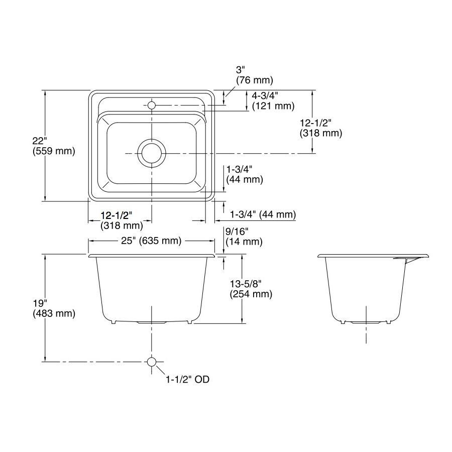 Kohler 19017-3-0 Glen Falls Top-/Under-Mount Utility Sink With 3 Faucet Holes 2