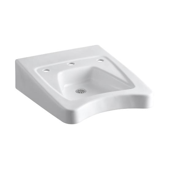 Kohler 12634-0 Morningside 20 X 27 Mounted/Concealed Arm Carrier Wheelchair Bathroom Sink With 11-1/2 Centers Faucet Holes 1