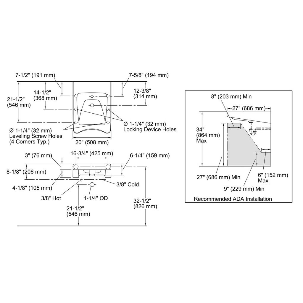 Kohler 12638-R-0 Morningside 20 X 27 Wall-Mount/Concealed Arm Carrier Wheelchair Bathroom Sink With Single Faucet Hole And Right-Hand Soap Dispenser Hole 2