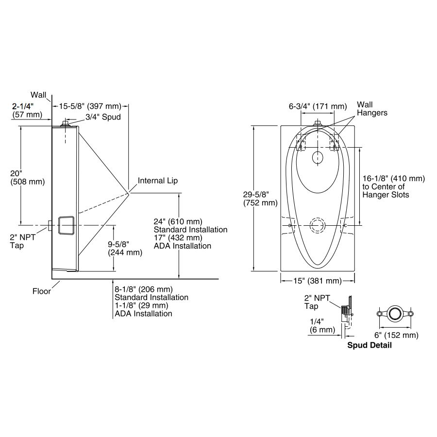 Kohler 5244-ET-7 Steward Hybrid High-Efficiency Urinal With 3/4 Top Spud 2