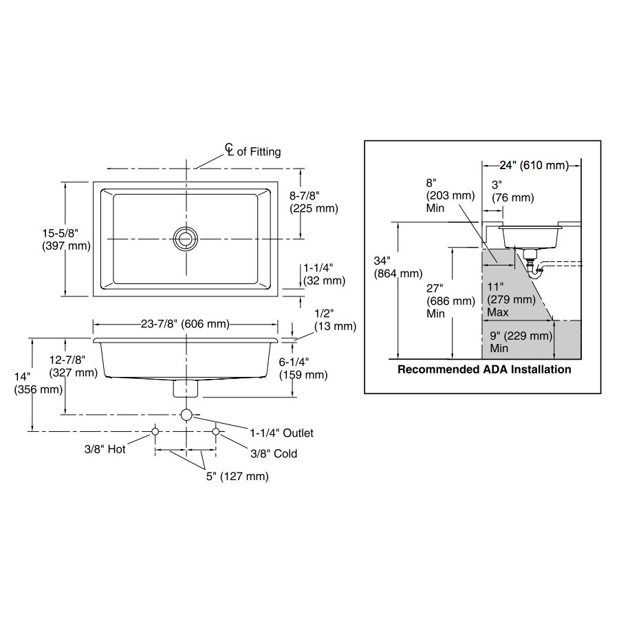 Kohler 2297-NY Kathryn 23-7/8 X 15-5/8 X 6-1/4 Under-Mount Bathroom Sink 2