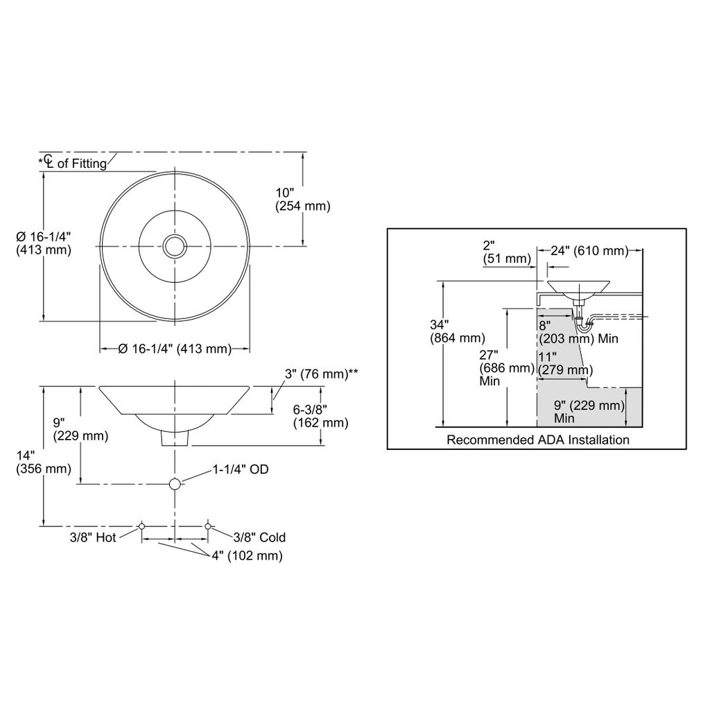 Kohler 2200-HV Conical Bell Vessel Or Wall-Mount Bathroom Sink 2