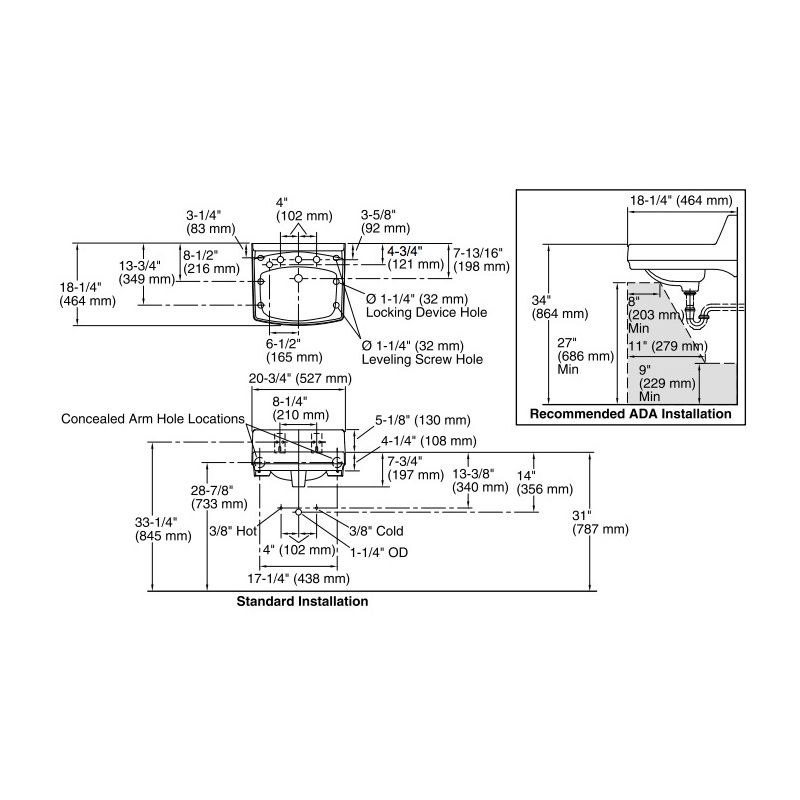 Kohler 2030-L-0 Greenwich 20-3/4 X 18-1/4 Wall-Mount/Concealed Arm Carrier Bathroom Sink With Widespread Faucet And Left-Hand Soap Dispenser Holes 2