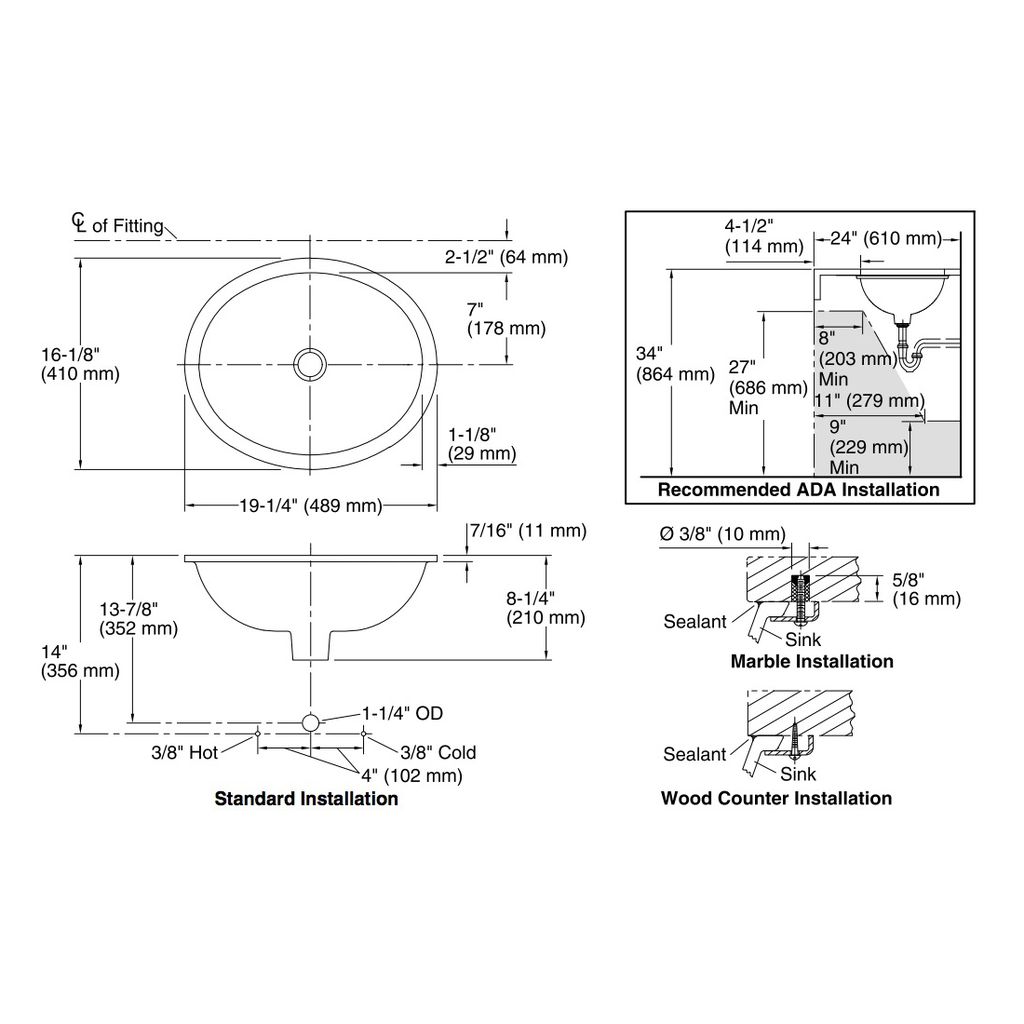 Kohler 2205-G-96 Caxton Oval 17 X 14 Under-Mount Bathroom Sink With Center Drain Glazed Underside And Clamp Assembly 2