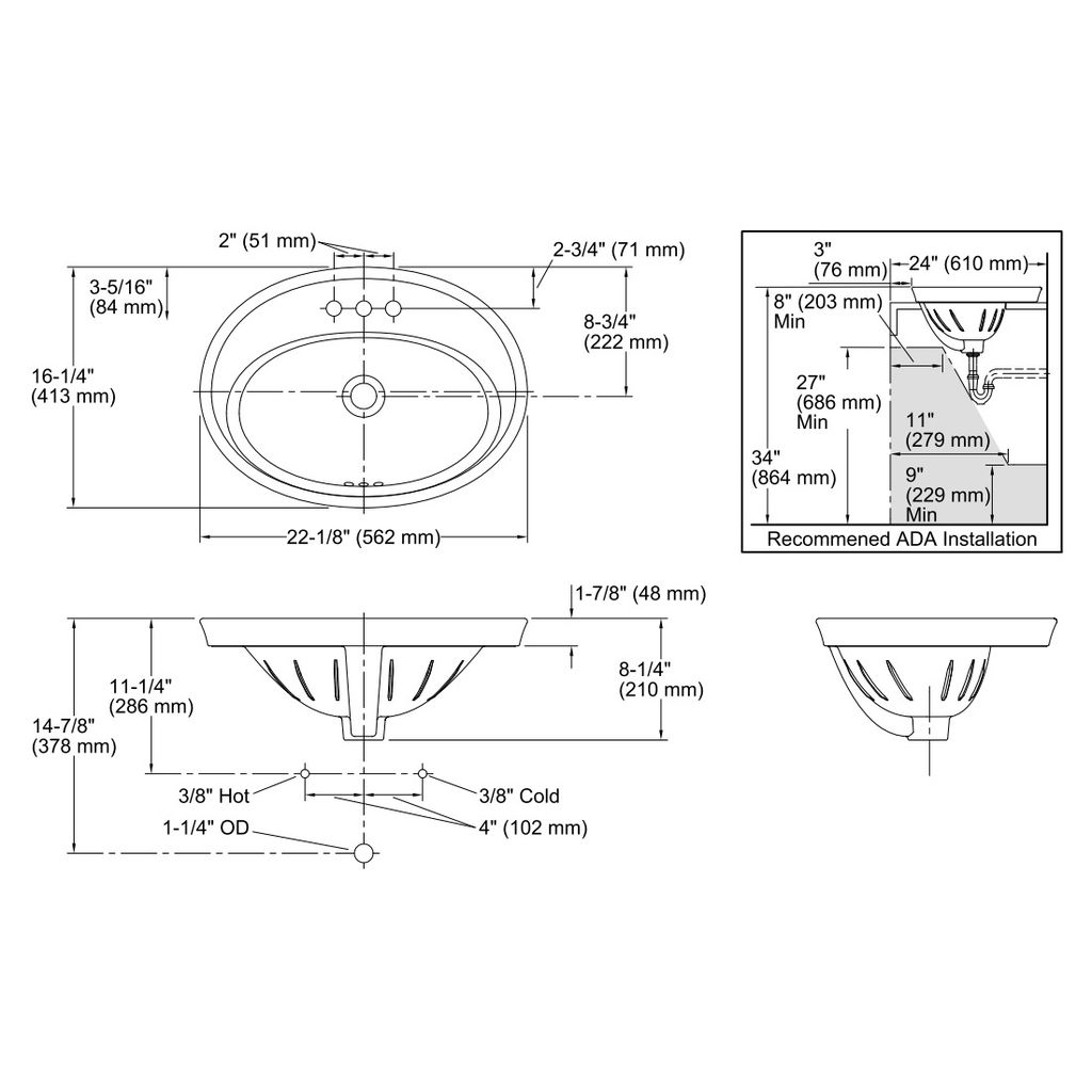 Kohler 2075-4-96 Serif Self-Rimming Lavatory With 4 Centers 2