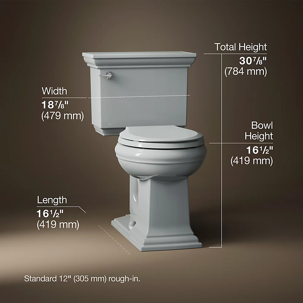 Kohler 3933-95 Memoirs Stately Comfort Height Two-Piece Round-Front 1.28 Gpf Toilet With Aquapiston Flush Technology And Left-Hand Trip Lever 1