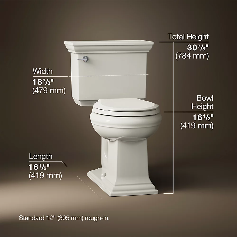 Kohler 3933-96 Memoirs Stately Comfort Height Two-Piece Round-Front 1.28 Gpf Toilet With Aquapiston Flush Technology And Left-Hand Trip Lever 1
