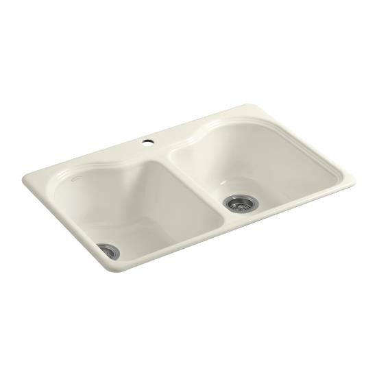 Kohler 5818-1-96 Hartland 33 X 22 X 9-5/8 Top-Mount Double-Equal Kitchen Sink With Single Faucet Hole 1