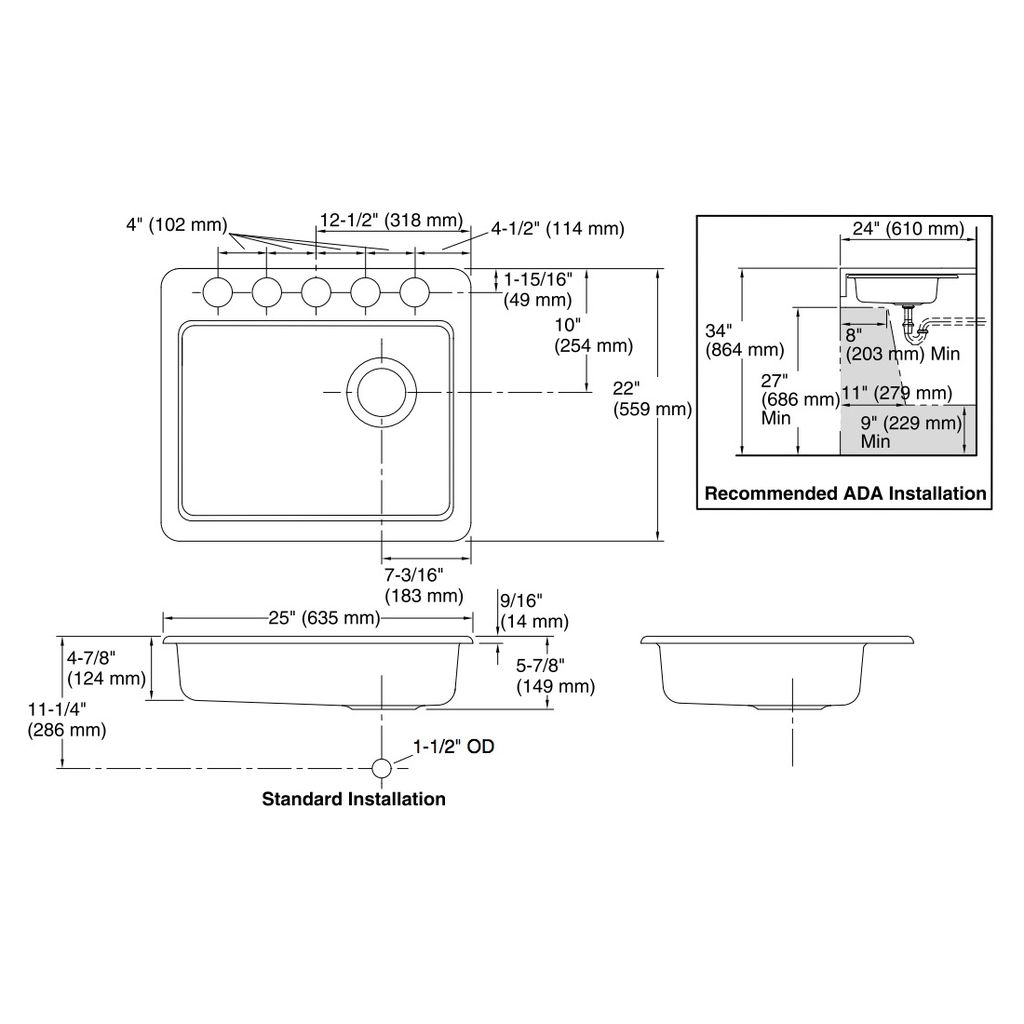 Kohler 5479-5U-NY Riverby 25 X 22 X 5-11/12 Under-Mount Single-Bowl Kitchen Sink 2