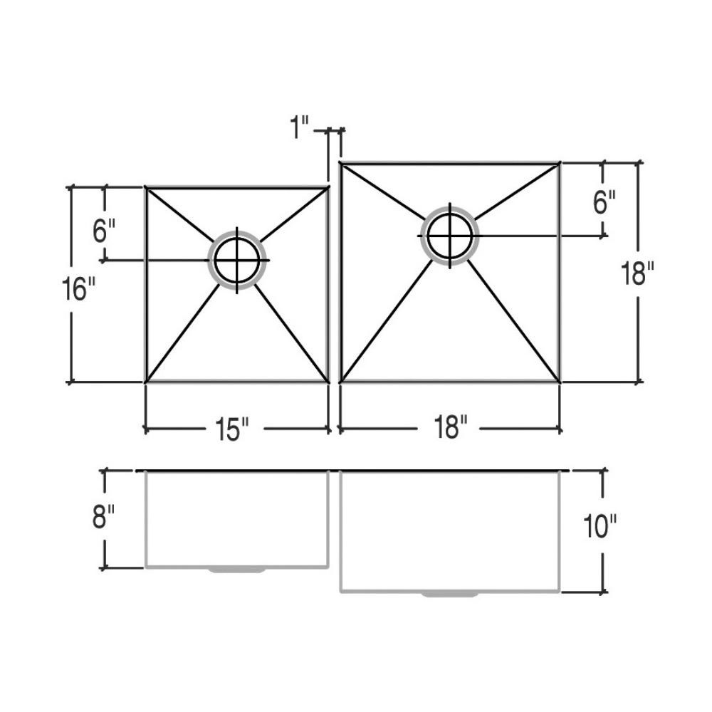 Julien 003237 Classic Sink Undermount Double L15X16X8 R18X18X10 2