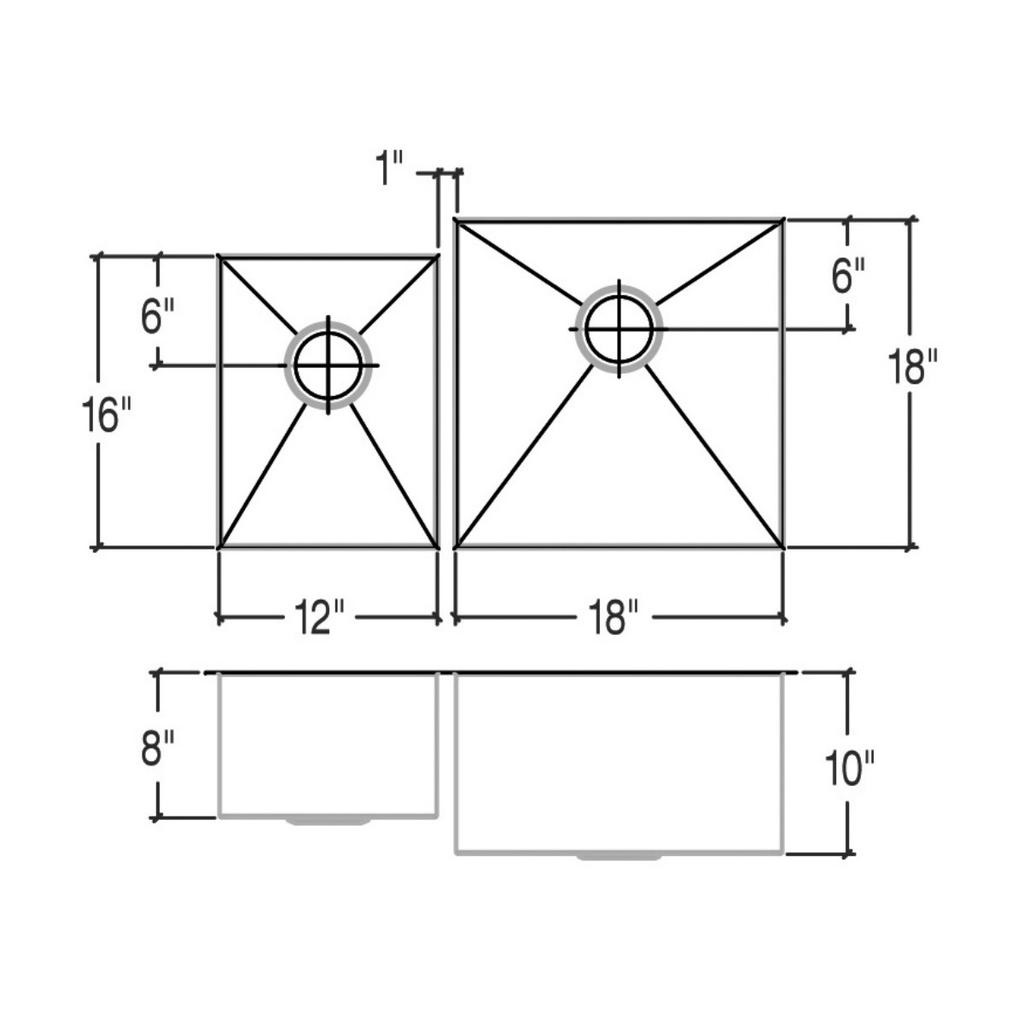 Julien 003234 Classic Sink Undermount Double L12X16X8 R18X18X10 2