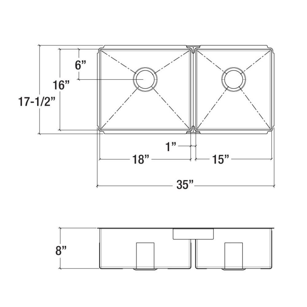 Julien 003947 J7 Sink Undermount Double L18X16X8 R15X16X8 2