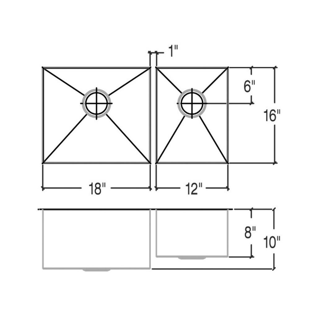 Julien 003991 J7 Sink Undermount Double L18X16X10 R12X16X8 2