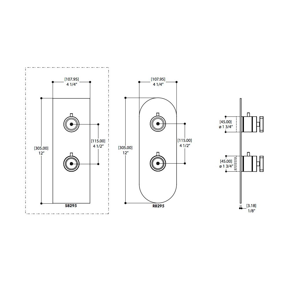 Aquabrass S8395 Square Trim Set For 12123 1/2 Thermostatic Valve 3 Way Shared Functions Brushed Nickel 2