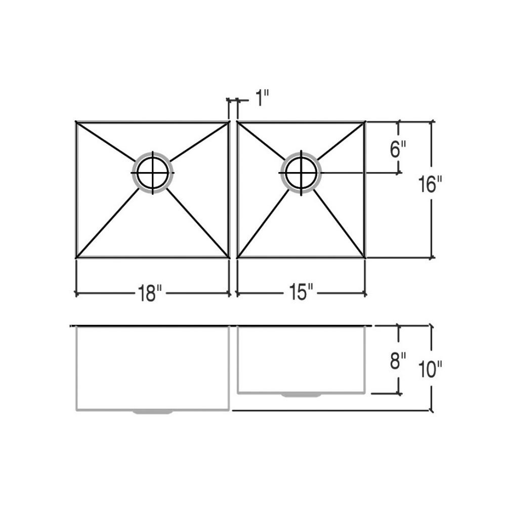 Julien 003992 J7 Sink Undermount Double L18X16X10 R15X16X8 2