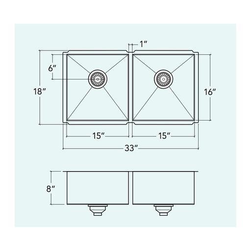 Prochef IH0-UE-33188 Proinox H0 Collection Undermount Sink With Double Bowl 2