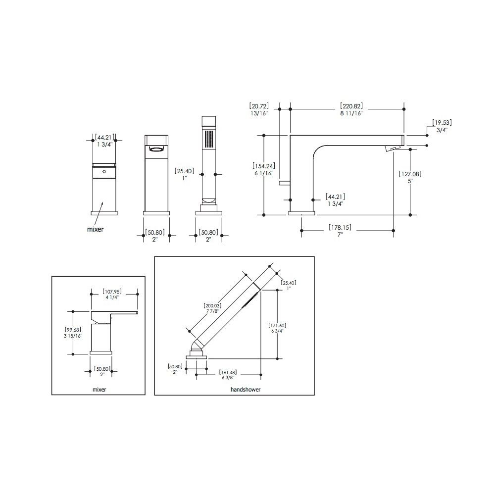 Aquabrass 86013 Madison 3 Piece Deckmount Tub Filler With Handshower Polished Chrome 2