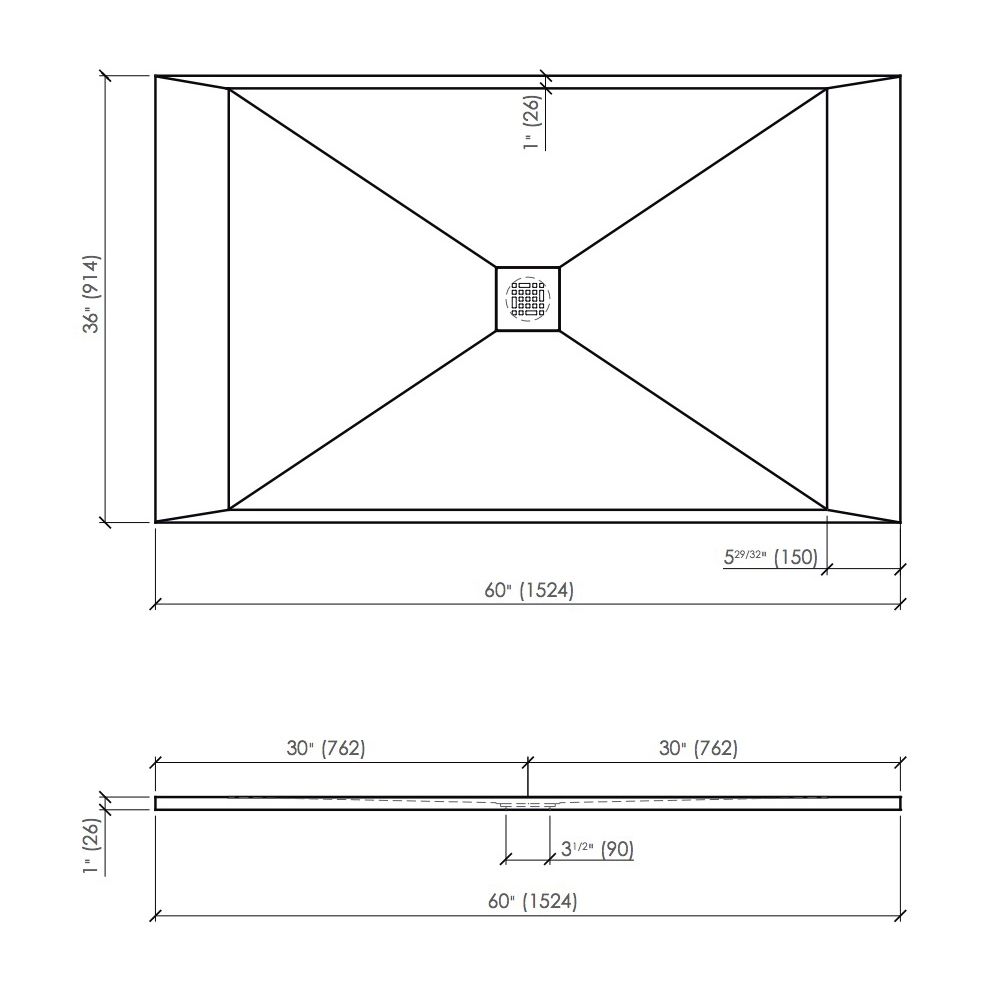 Fiora SSSP6036 Shower Base Quadro Slate 60X36 Cement 2