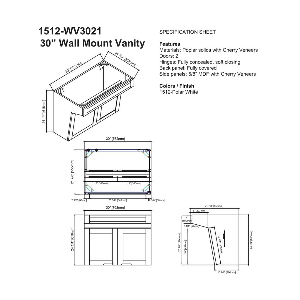 Fairmont Designs 1512-WV3021 Shaker Americana 30&quot; Wall Mount Vanity Polar White 2
