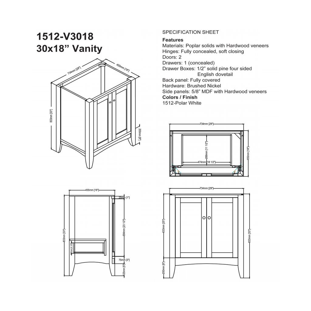 Fairmont Designs 1512-V3018 Shaker Americana 30x18&quot; Vanity Polar White 2