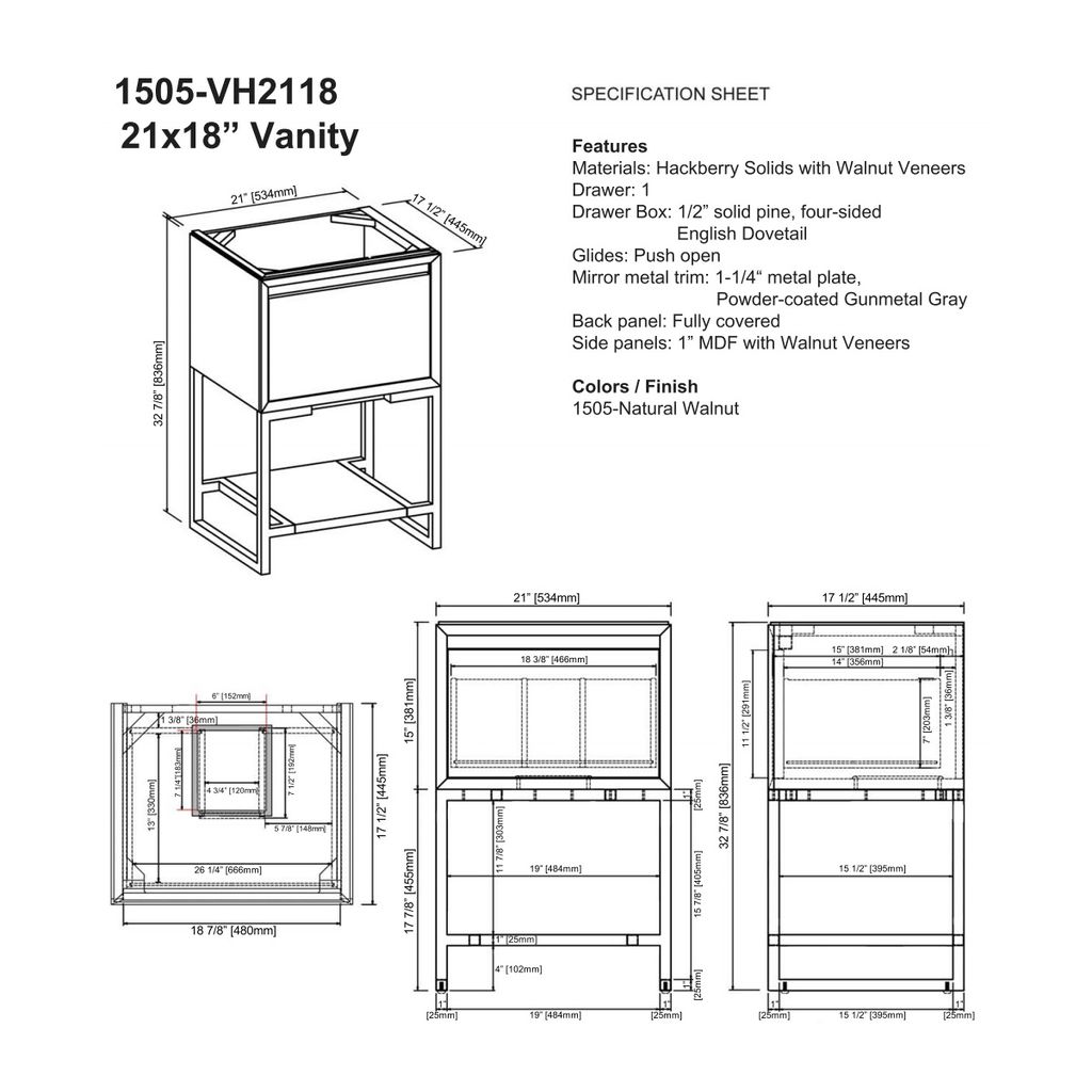 Fairmont Designs 1505-VH2118 M4 21x18 Open Shelf Vanity Natural Walnut 2
