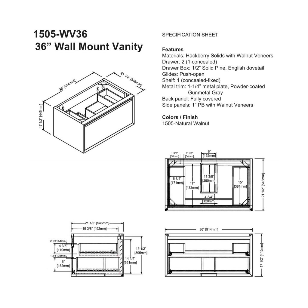 Fairmont Designs 1505-WV36 M4 36&quot; Wall Mount Vanity Natural Walnut 2