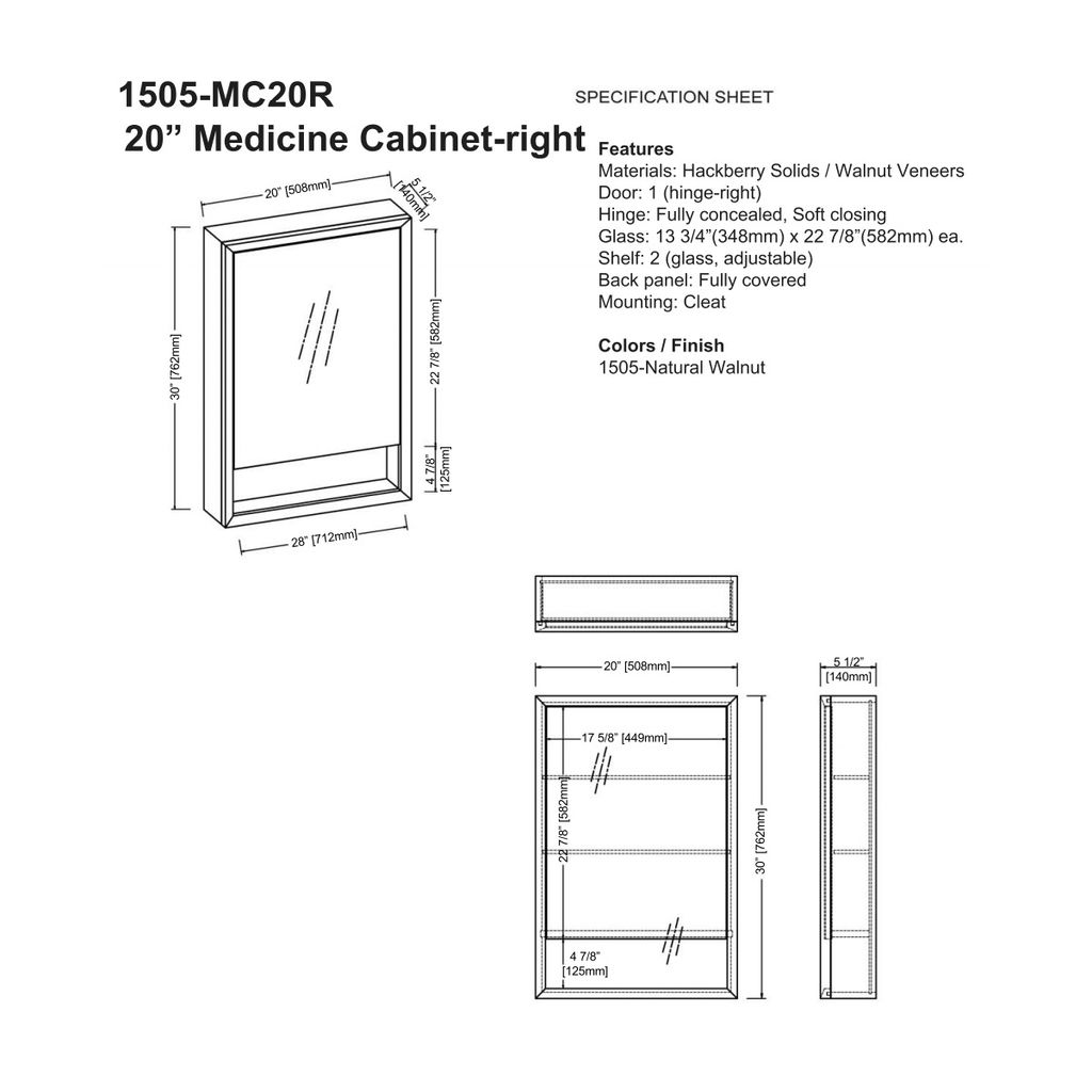 Fairmont Designs 1505-MC20R M4 20&quot; Medicine Cabinet Right Natural Walnut 2