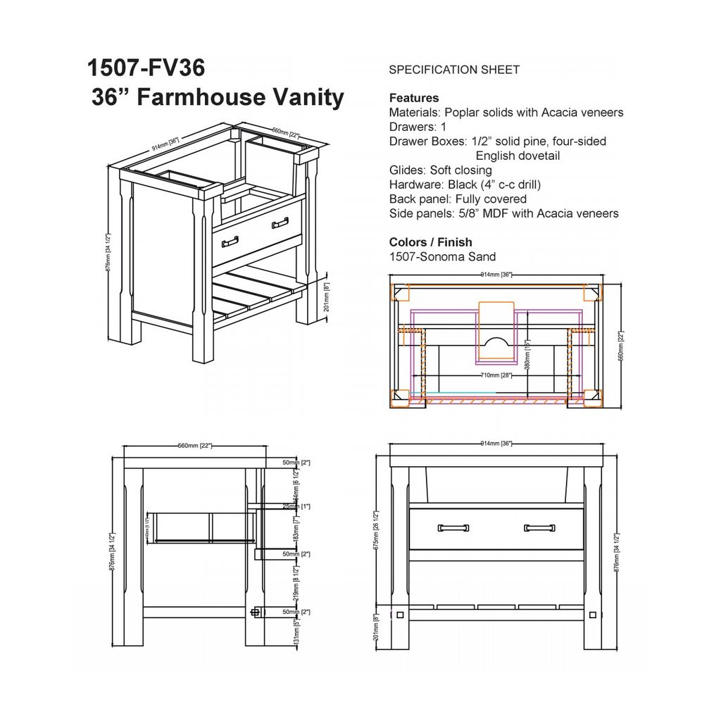 Fairmont Designs 1507-FV36 Napa 36&quot; Farmhouse Vanity Sonoma Sand 2