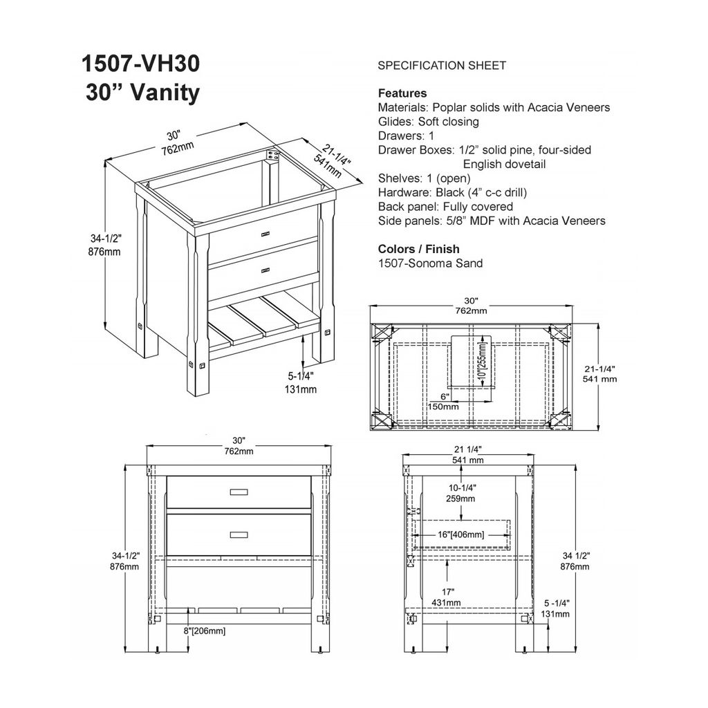 Fairmont Designs 1507-VH30 Napa 30&quot; Open Shelf Vanity Sonoma Sand 2