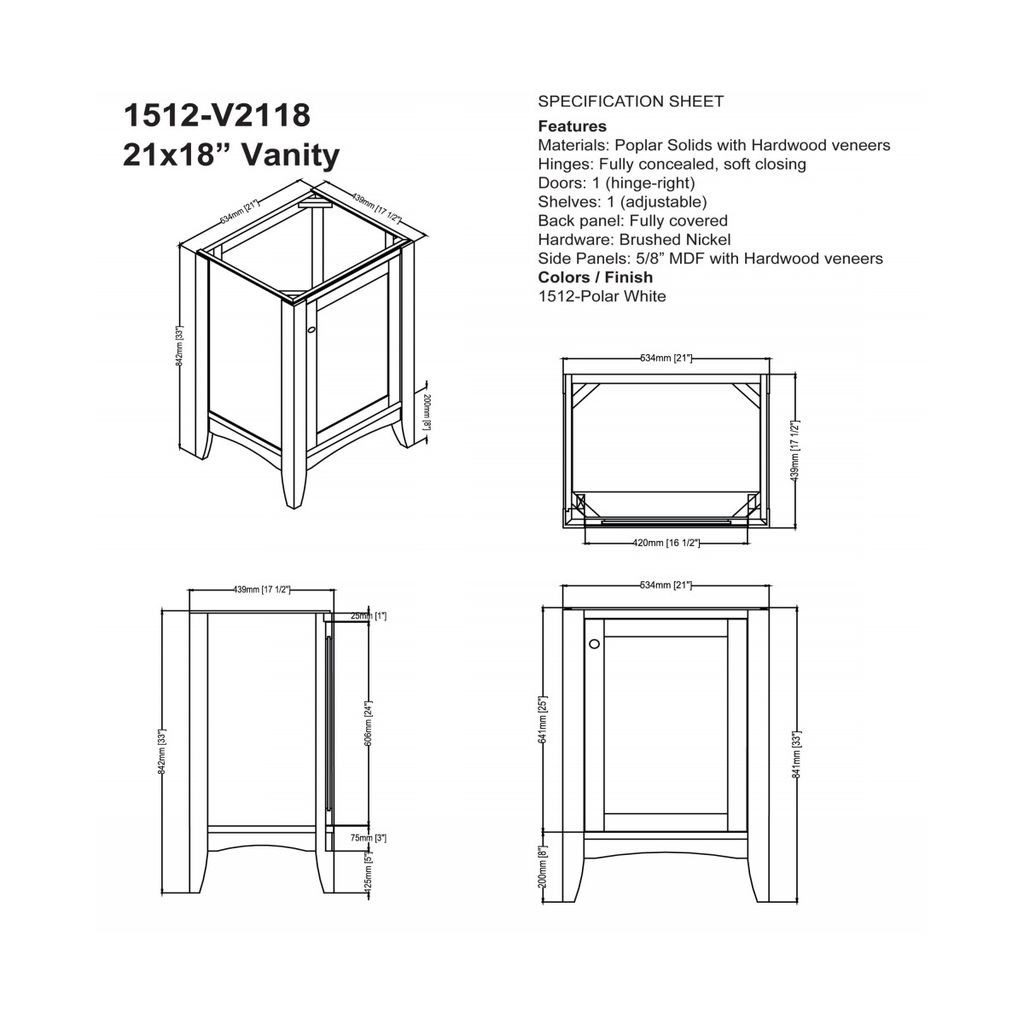 Fairmont Designs 1512-V2118 Shaker Americana 21x18&quot; Vanity Polar White 2