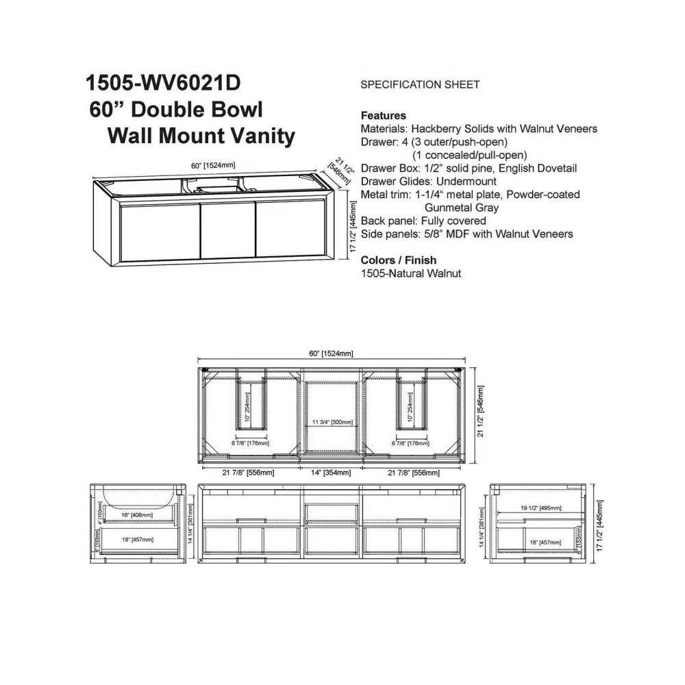 Fairmont Designs 1505-WV6021D M4 60 Wall Mount Vanity Natural Walnut 2