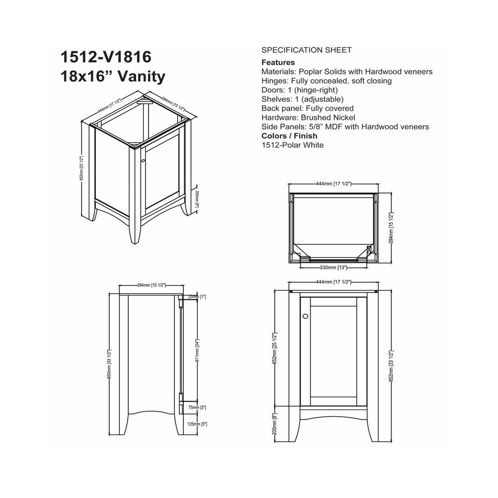 Fairmont Designs 1512-V1816 Shaker Americana 18x16&quot; Vanity Polar White 2