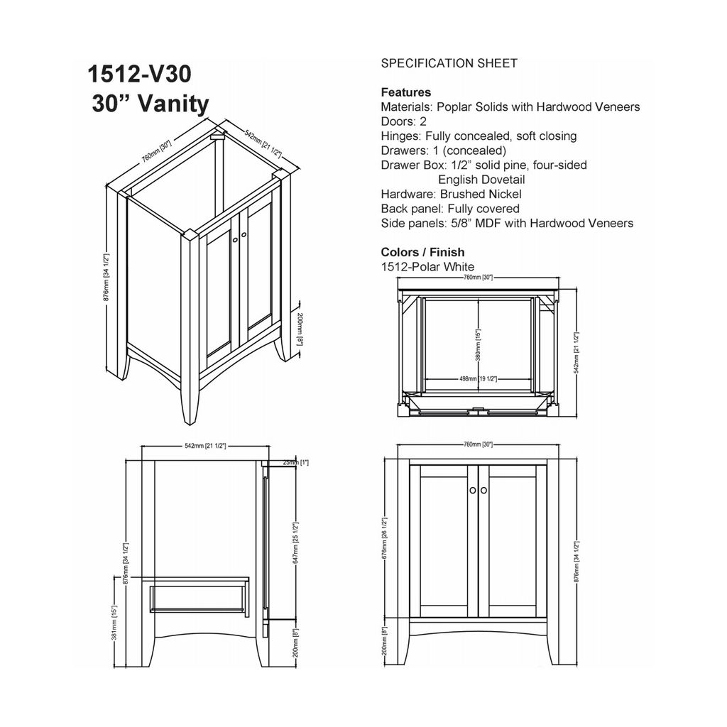 Fairmont Designs 1512-V30 Shaker Americana 30&quot; Vanity Polar White 2