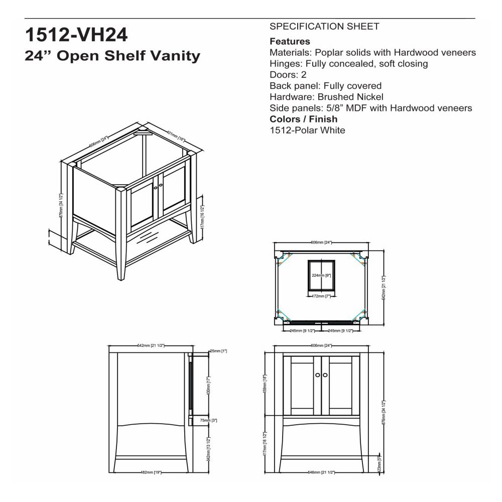Fairmont Designs 1512-VH24 Shaker Americana 24&quot; Vanity Open Shelf Polar White 2