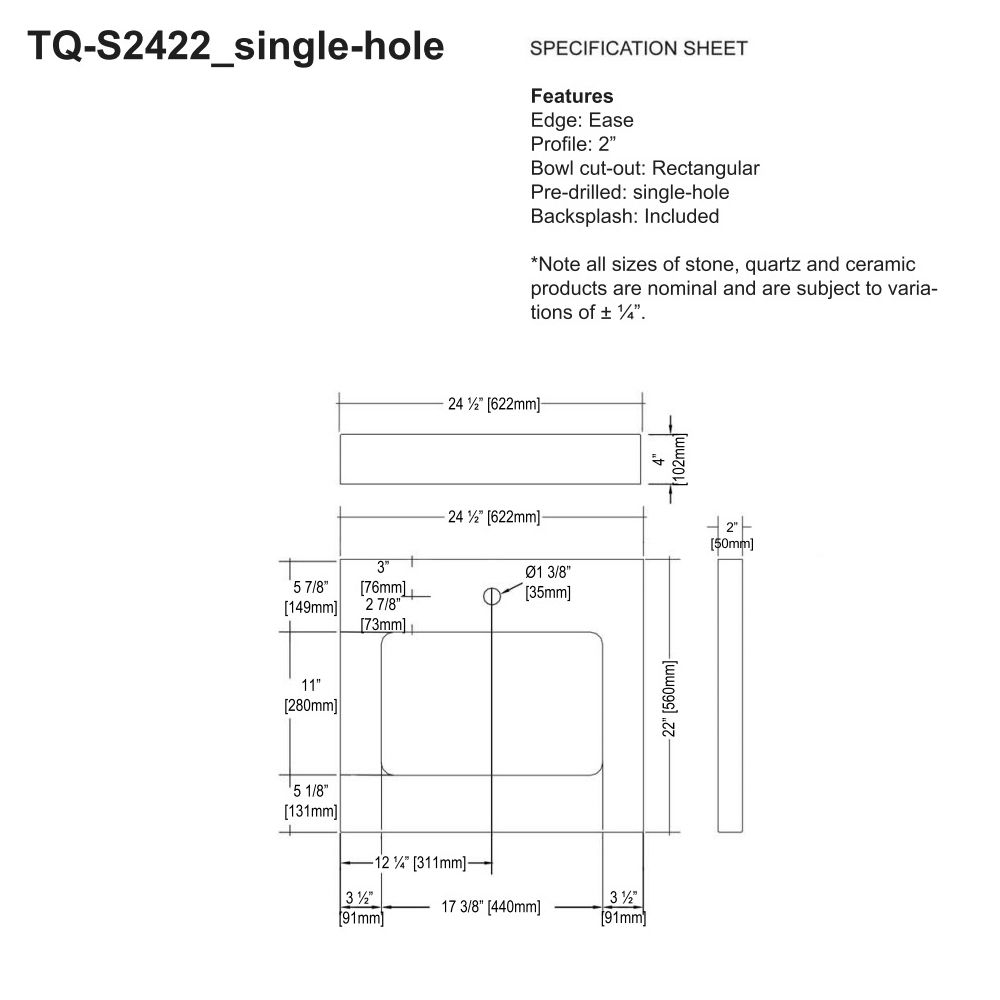 Fairmont Designs TQ-S2422BZ1 24&quot; Blizzard Quartz Top Single Hole 2