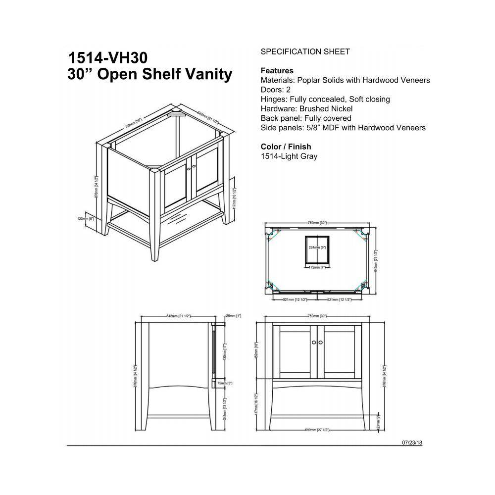 Fairmont Designs 1514-VH30 Shaker Americana 30&quot; Open Shelf Vanity Light Gray 2