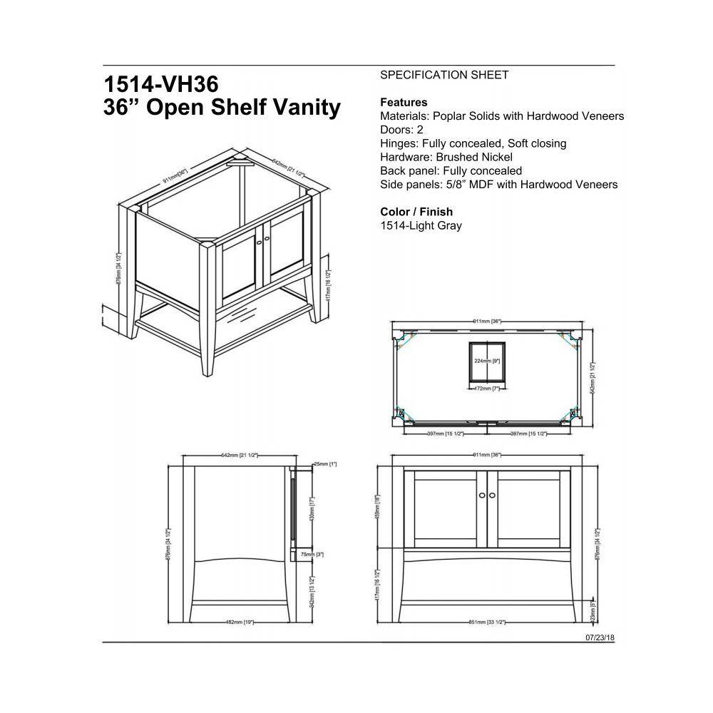 Fairmont Designs 1514-VH36 Shaker Americana 36&quot; Open Shelf Vanity Light Gray 2