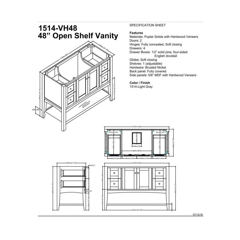 Fairmont Designs 1514-VH48 Shaker Americana 48&quot; Open Shelf Vanity Light Gray 2