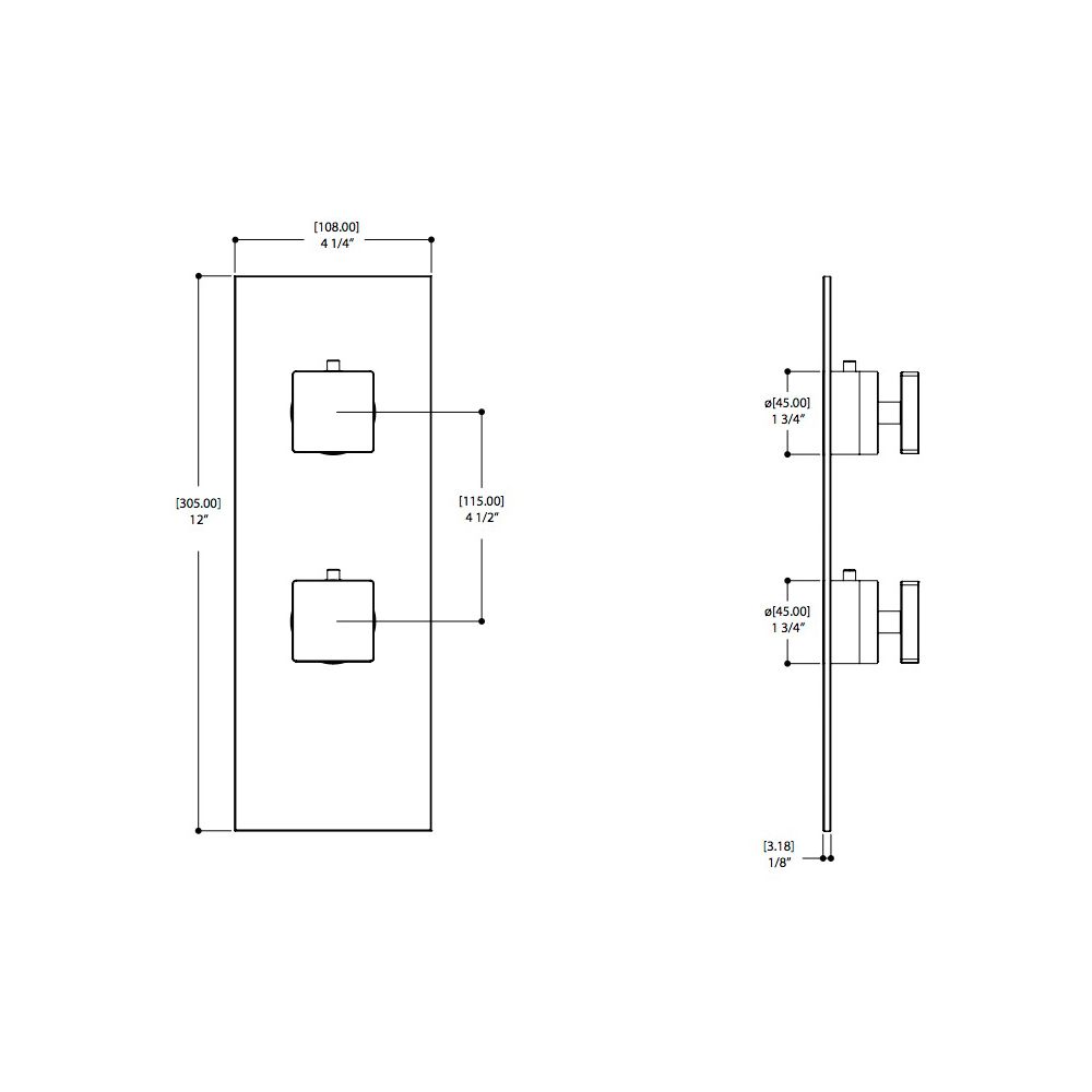 Aquabrass S8295 Square Trim Set For 12123 1/2 Thermostatic Valve 2 Way Shared Functions Brushed Nickel 2