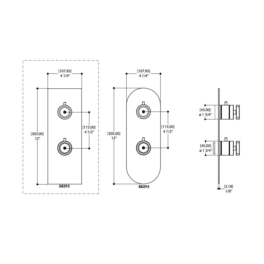 Aquabrass S9395 Square Trim Set For 12123 1/2 Thermostatic Valve 3 Way 1 Function At A Time Brushed Nickel 2
