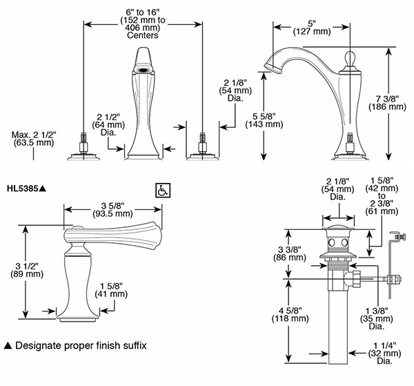 Brizo 65385LF Charlotte Widespread Lavatory Faucet Less Handles 2
