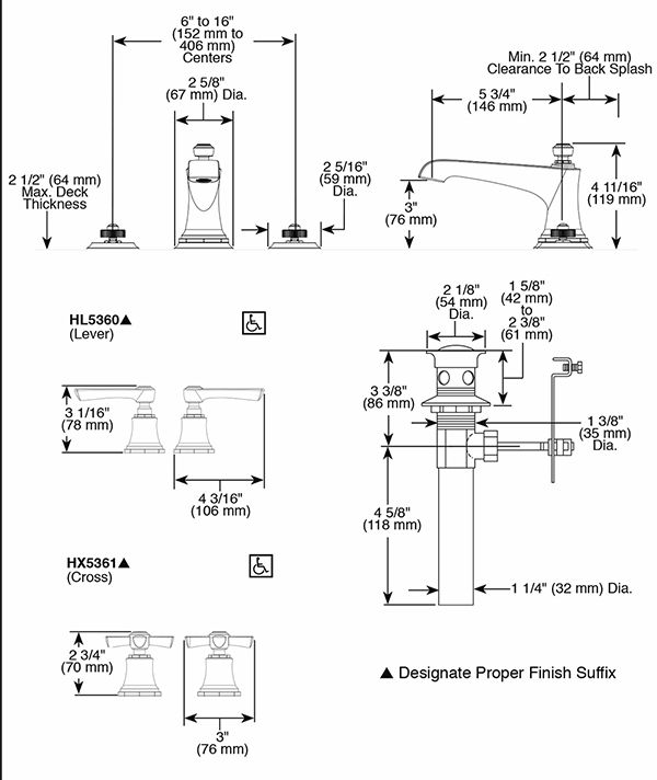 Brizo 65360LF Rook Widespread Lavatory Faucet Less Handles 2