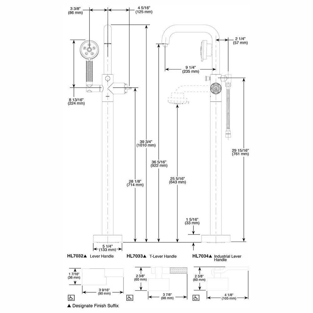 Brizo T70135 Litze Single Handle Freestanding Tub Filler Less Handle Luxe Nickel 2
