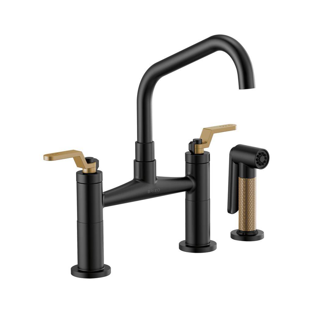 Brizo 62564LF Litze Bridge Facuet With Angled Spout Industrial Handle Luxe Gold Matte Black 1